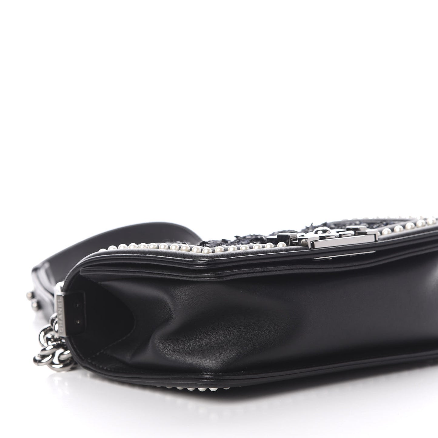 Calfskin Pearl Tweed Small Boy Flap Black