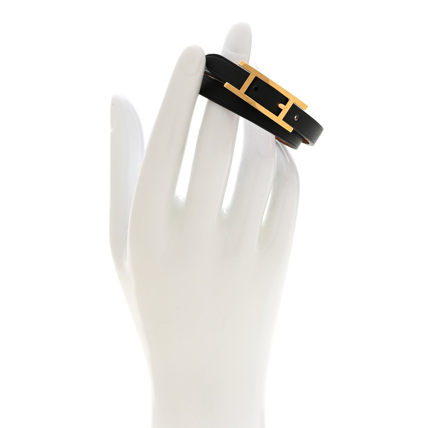 Hermes Chamonix Tadelakt Behapi Double Tour Bracelet T2 Black