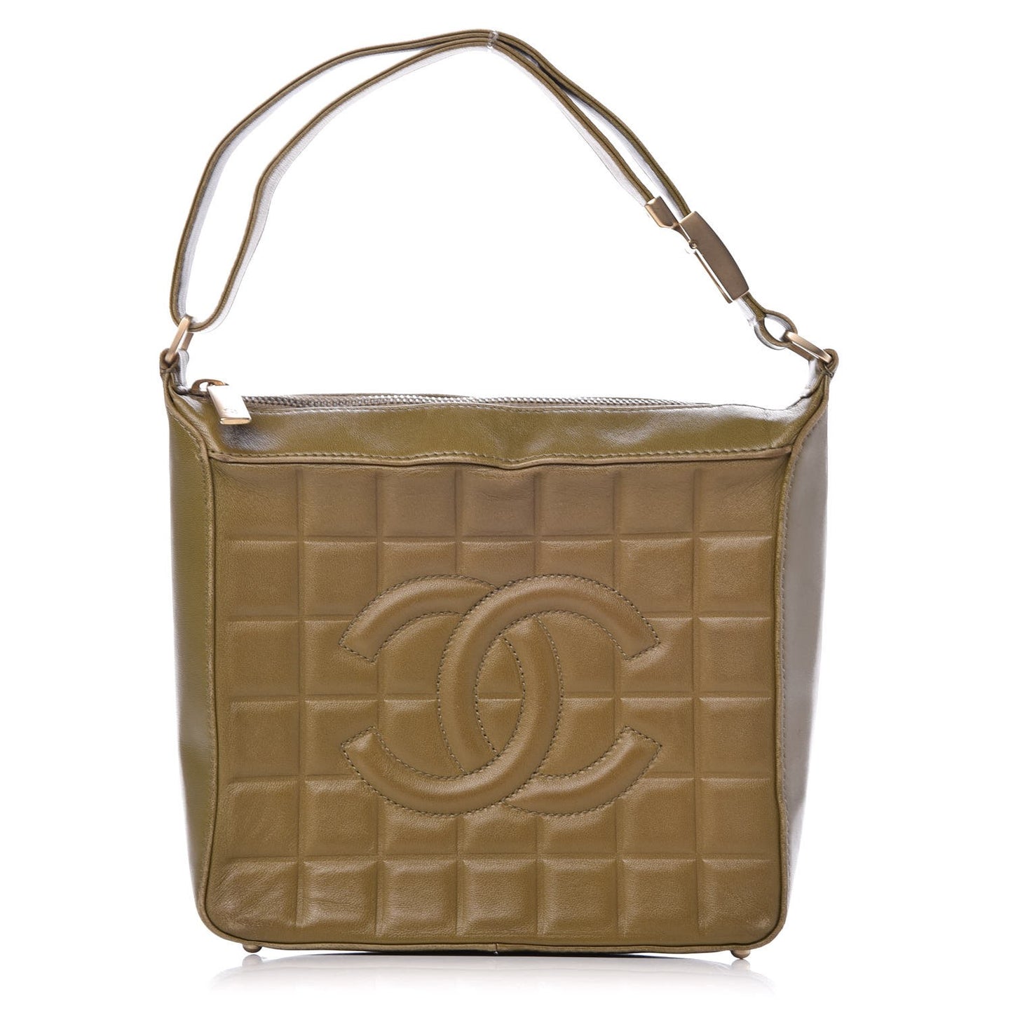 Lambskin Chocolate Bar Quilted Small Shoulder Bag Khaki