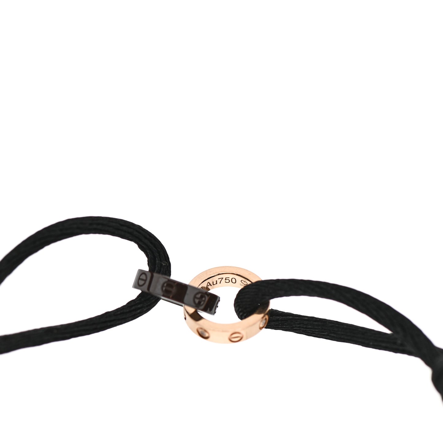 18K Pink Gold Ceramic 4 Diamond LOVE Cord Bracelet Black