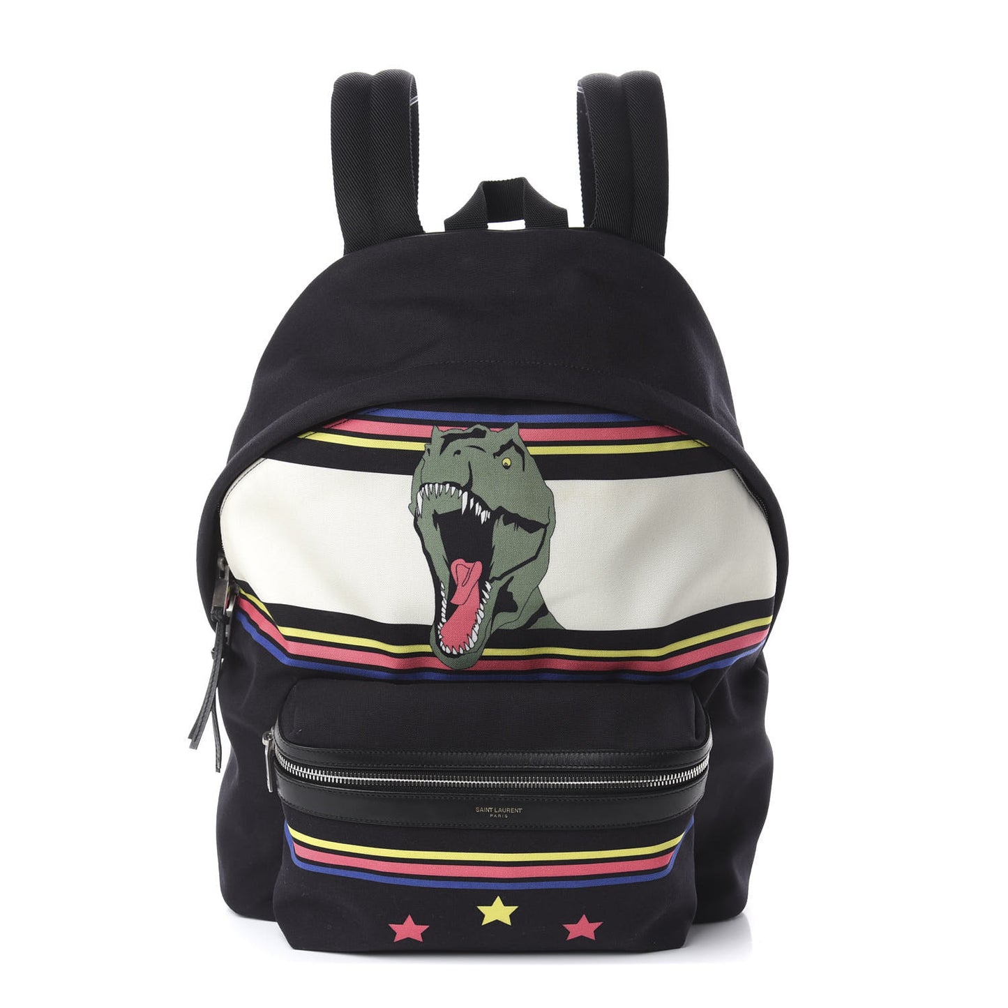 Nylon Twill Dinosaur Print City Backpack Black Multicolor
