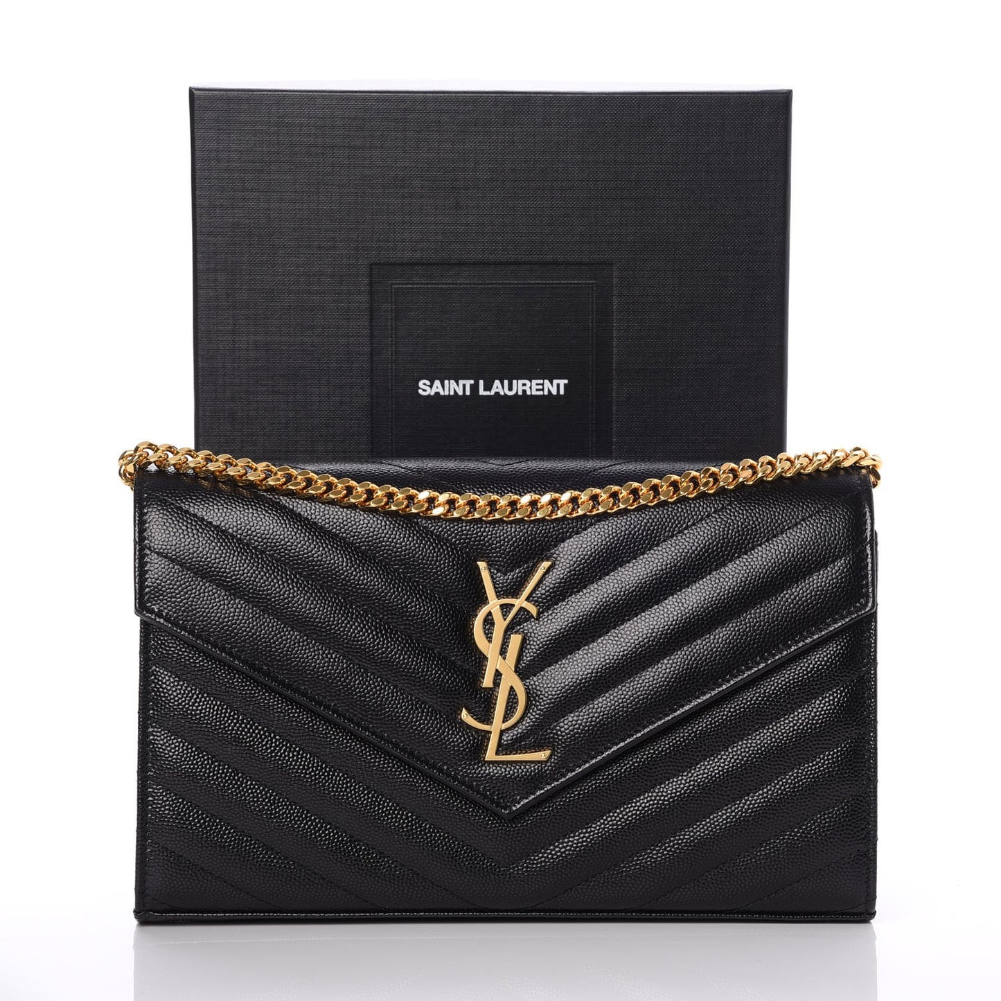 Grain De Poudre Matelasse Chevron Monogram Chain Wallet Black