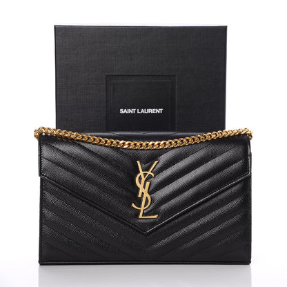 Saint Laurent Grain De Poudre Matelasse Chevron Monogram Chain Wallet Black 8 of 8