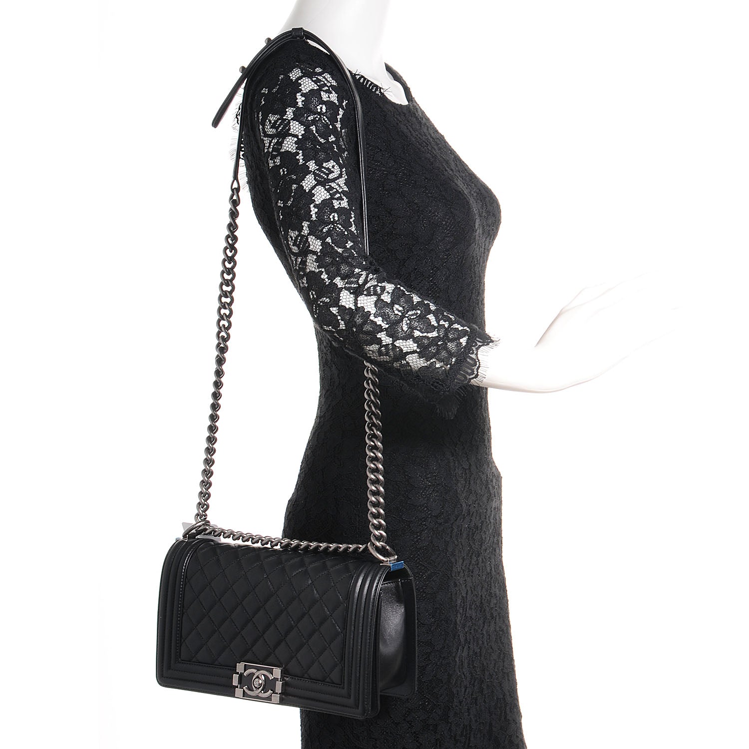 Chanel Metallic Calfskin Quilted Medium Boy Flap Black 2 of 9