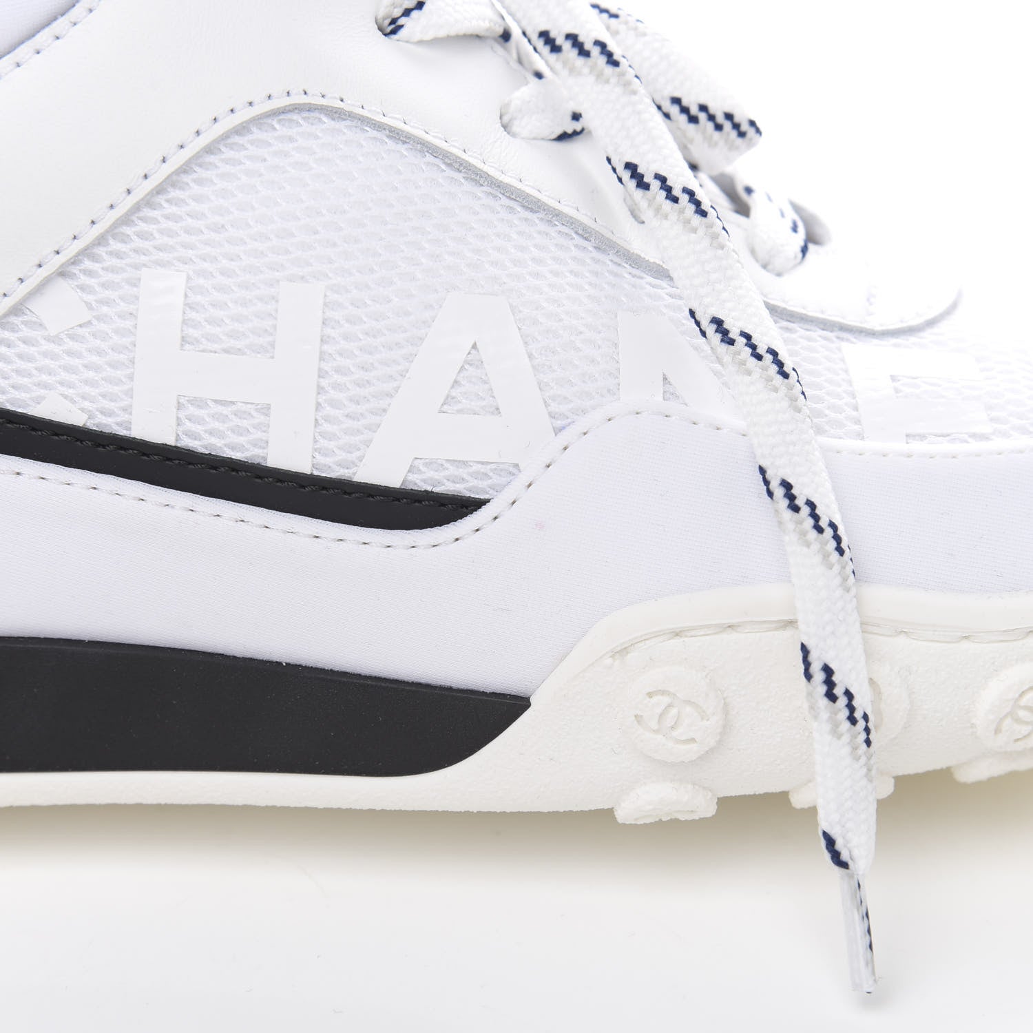 Chanel Calfskin Mesh Lycra Womens Logo High Top Sneakers 37 White 8 of 10