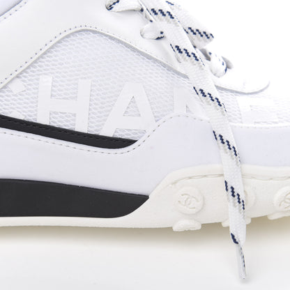 Chanel Calfskin Mesh Lycra Womens Logo High Top Sneakers 37 White 8 of 10