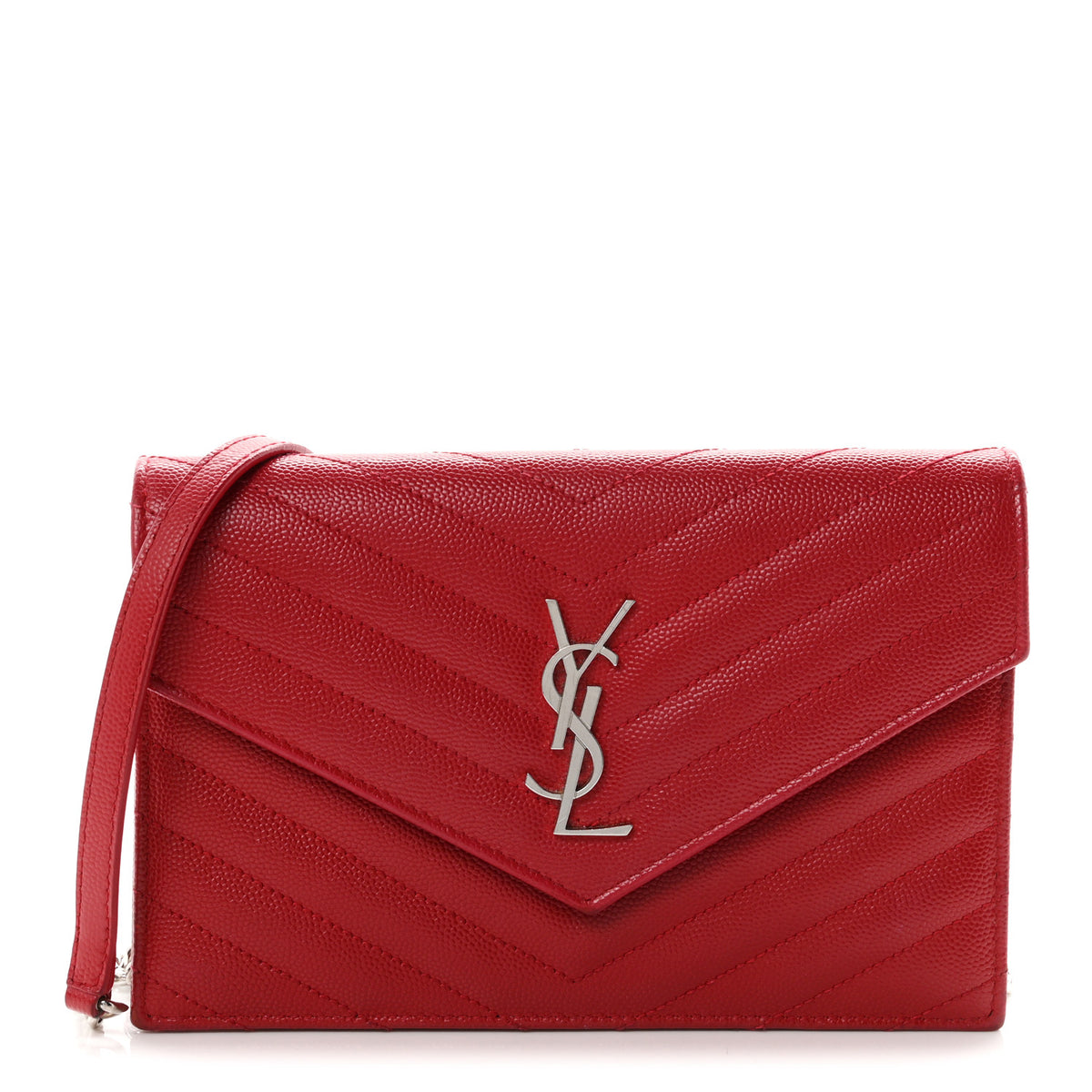 Grain De Poudre Matelasse Chevron Monogram Envelope Chain Wallet  New Red
