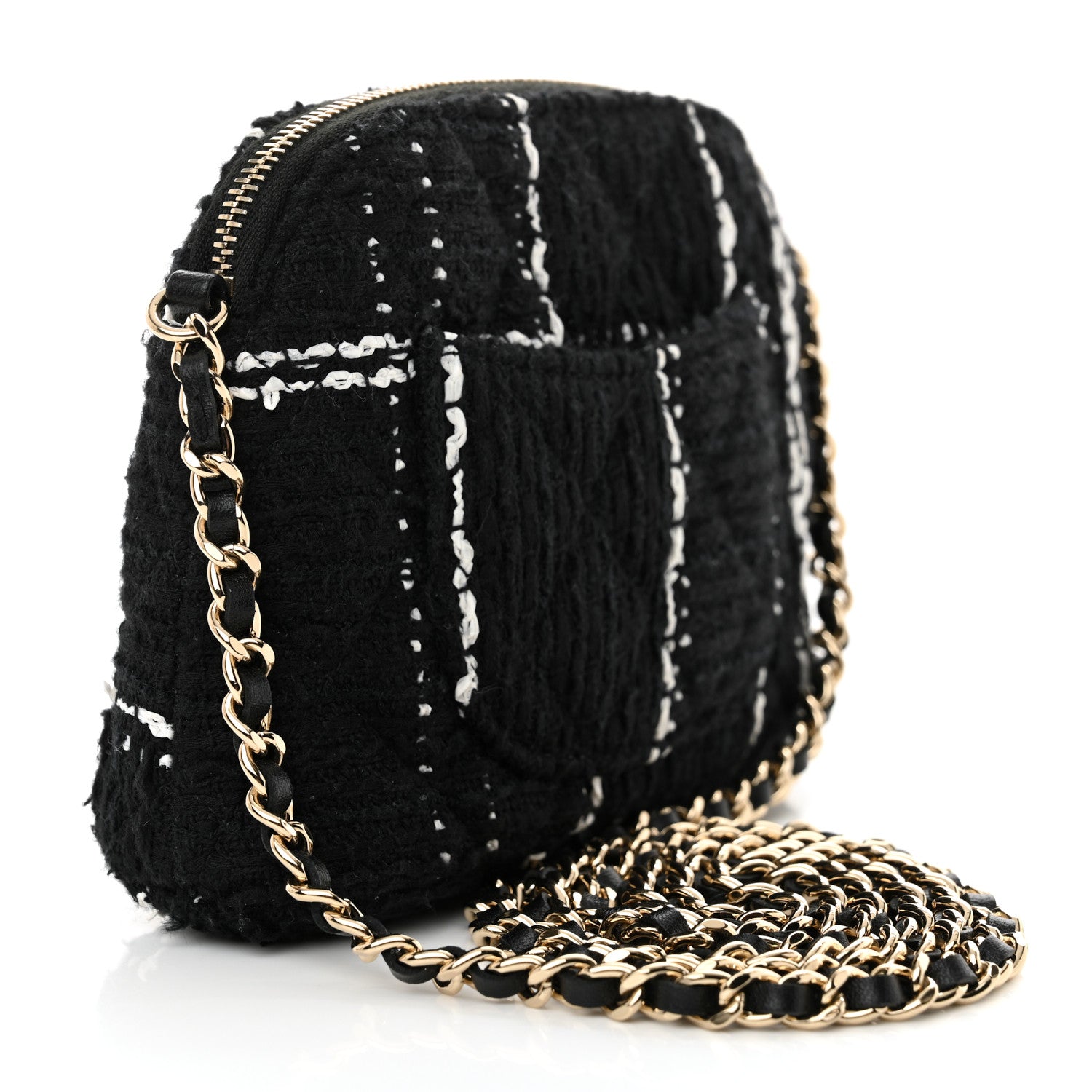 Chanel Tweed Quilted Mini Clutch With Chain Black White 3 of 14