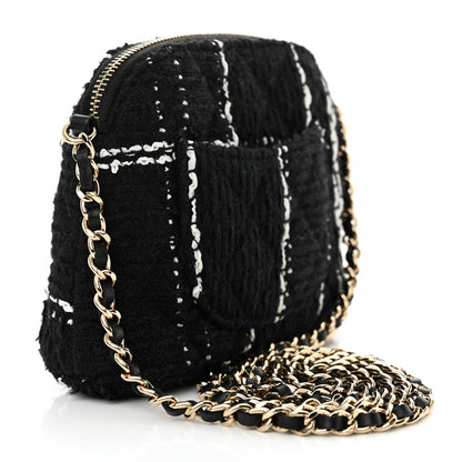 Chanel Tweed Quilted Mini Clutch With Chain Black White 3 of 14
