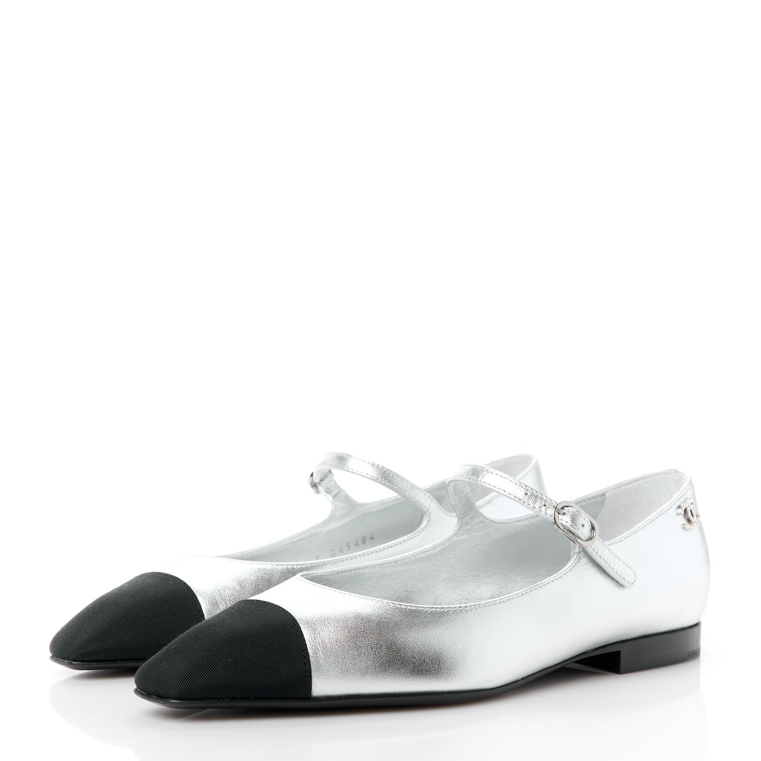 Chanel Calfskin Patent Mary Janes Flats 36 Silver Black 3 of 10