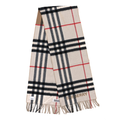 Burberry Cashmere Giant Check Fringe Scarf Archive Beige White 2 of 4