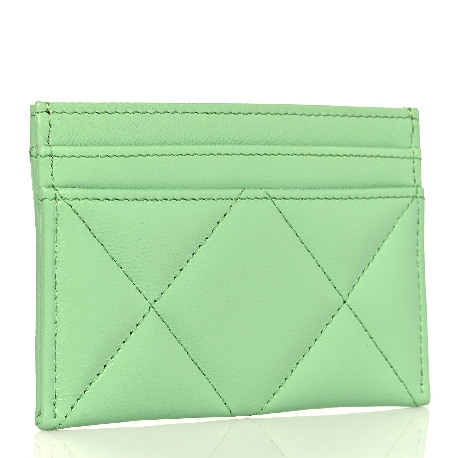 Chanel Shiny Goatskin Quilted Chanel 19 Card Holder Green 3 of 10