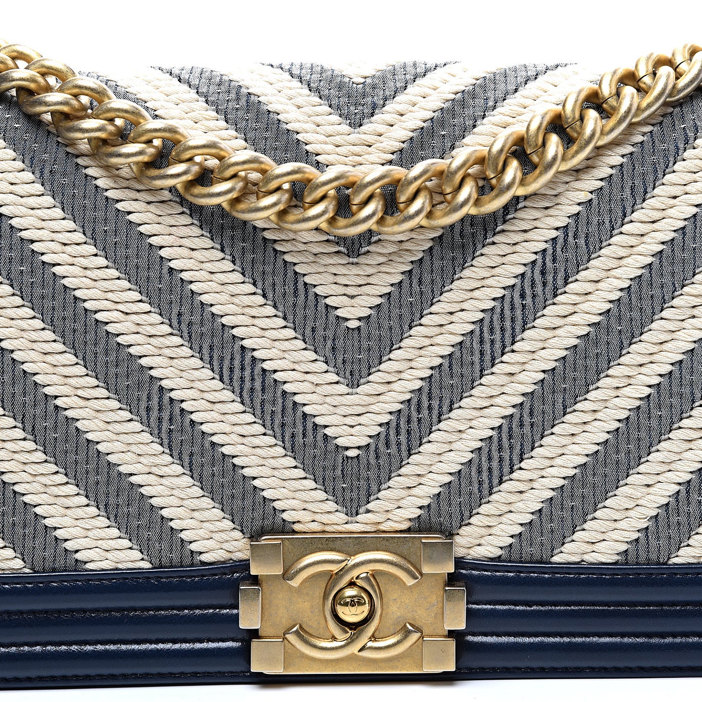 Fabric Chevron Braided Medium Boy Flap Blue