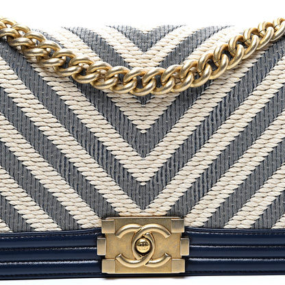 Chanel Fabric Chevron Braided Medium Boy Flap Blue 10 of 10