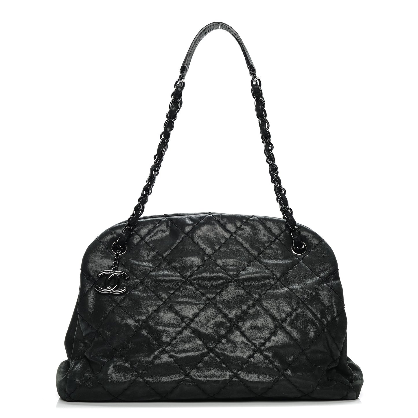 Iridescent Calfskin Quilted Large Just Mademoiselle Dark Grey