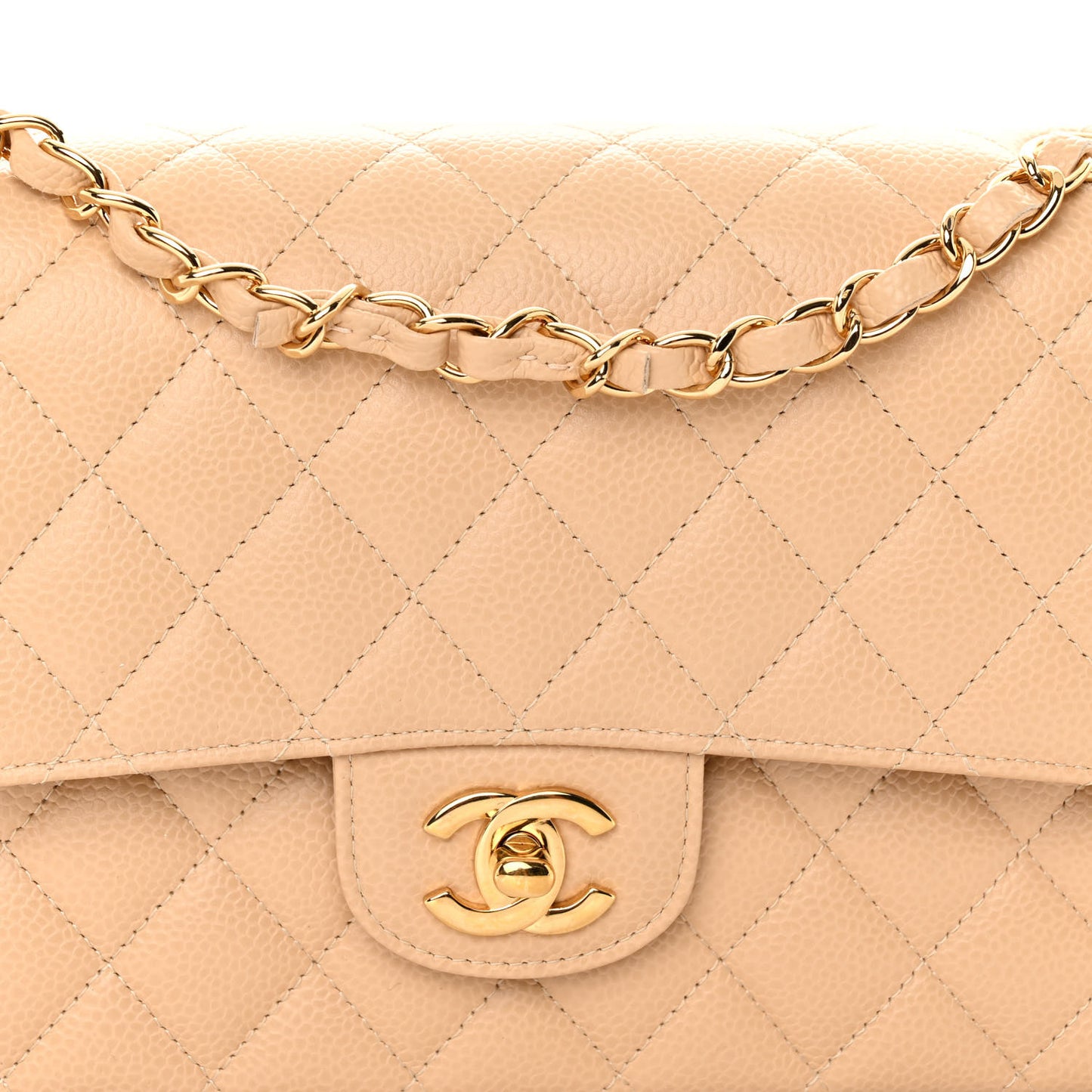 Caviar Quilted Medium Double Flap Beige