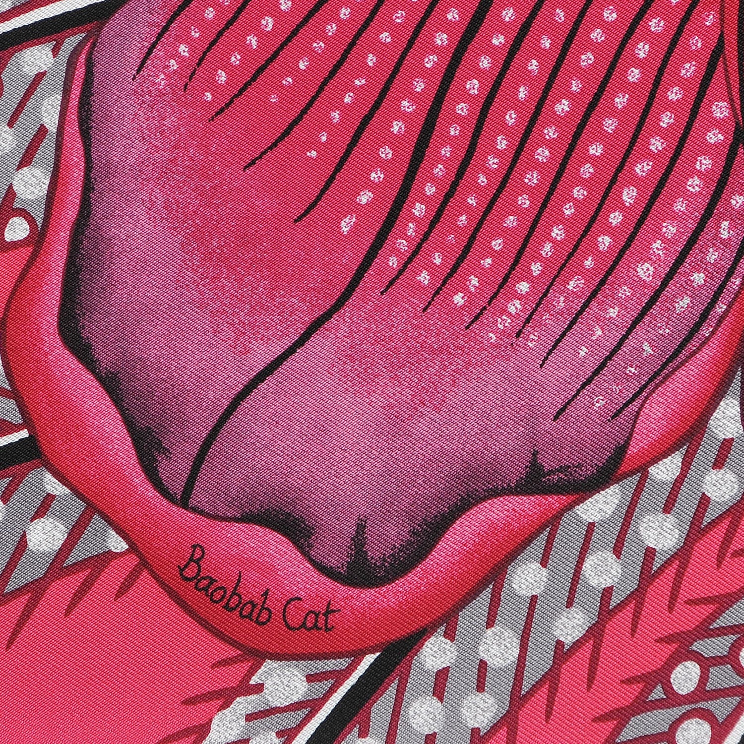 Hermes Silk Baobab Cat Pocket Square Scarf Rose Vif Prune Gris 3 of 8