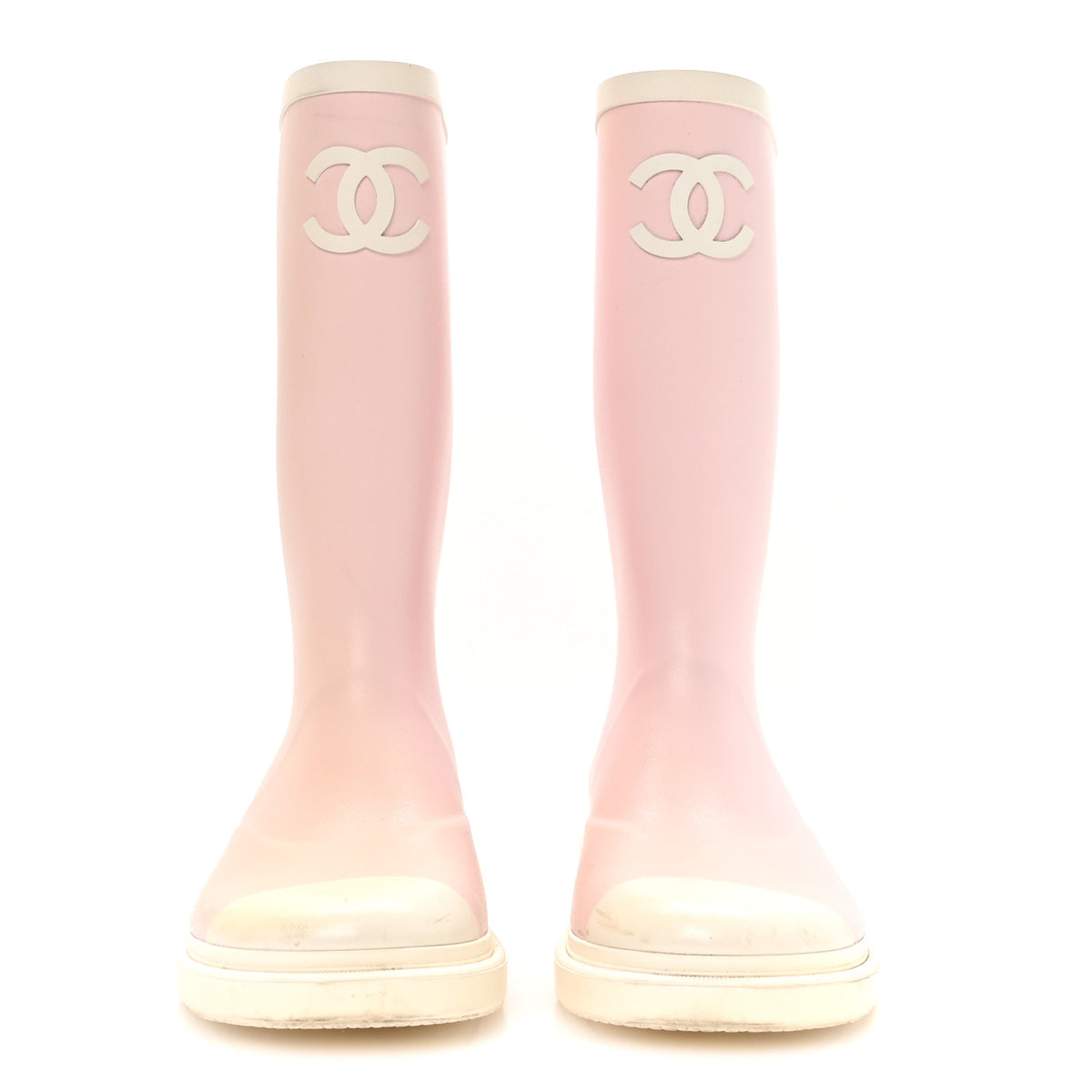 Chanel Caoutchouk CC High Boots 37 Light Pink White 3 of 8