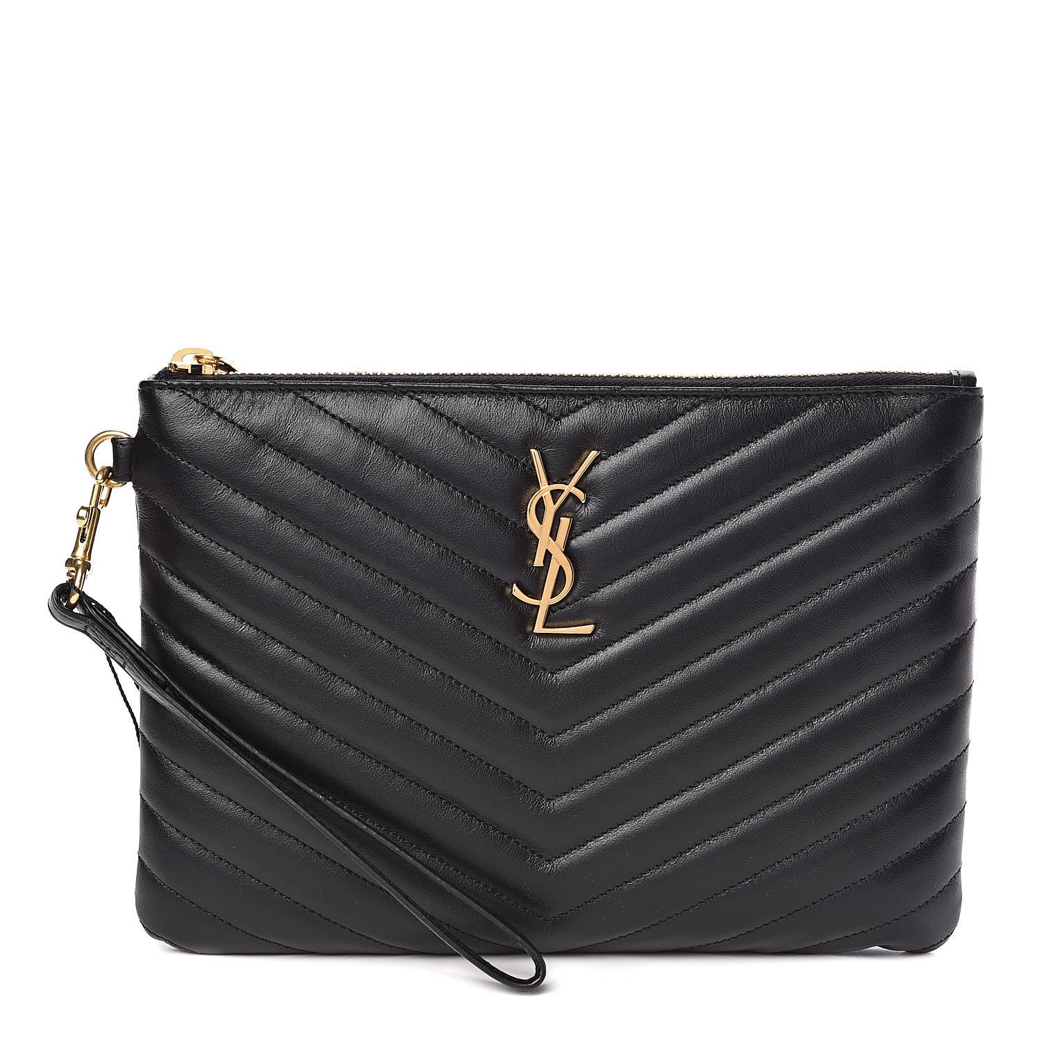 Saint Laurent Calfskin Matelasse Chevron Monogram A5 Wristlet Black 1 of 8