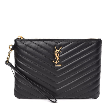 Saint Laurent Calfskin Matelasse Chevron Monogram A5 Wristlet Black 1 of 8