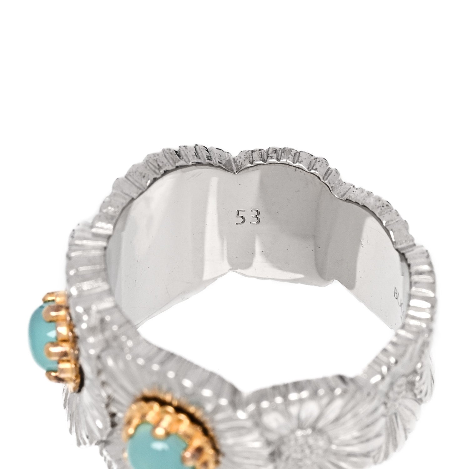 Buccellati Sterling Silver Gold Vermeil Blue Agate Blossoms Daisy Color Eternelle Ring 53 6.25 6 of 7