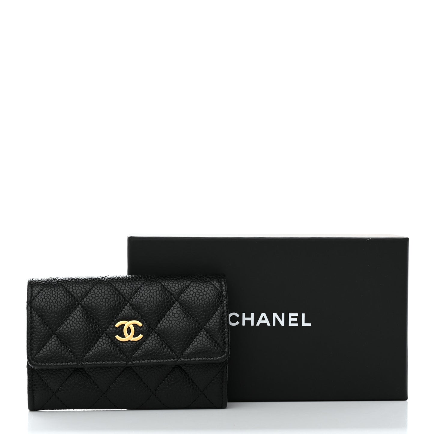 Caviar Quilted Flap Card Holder Black