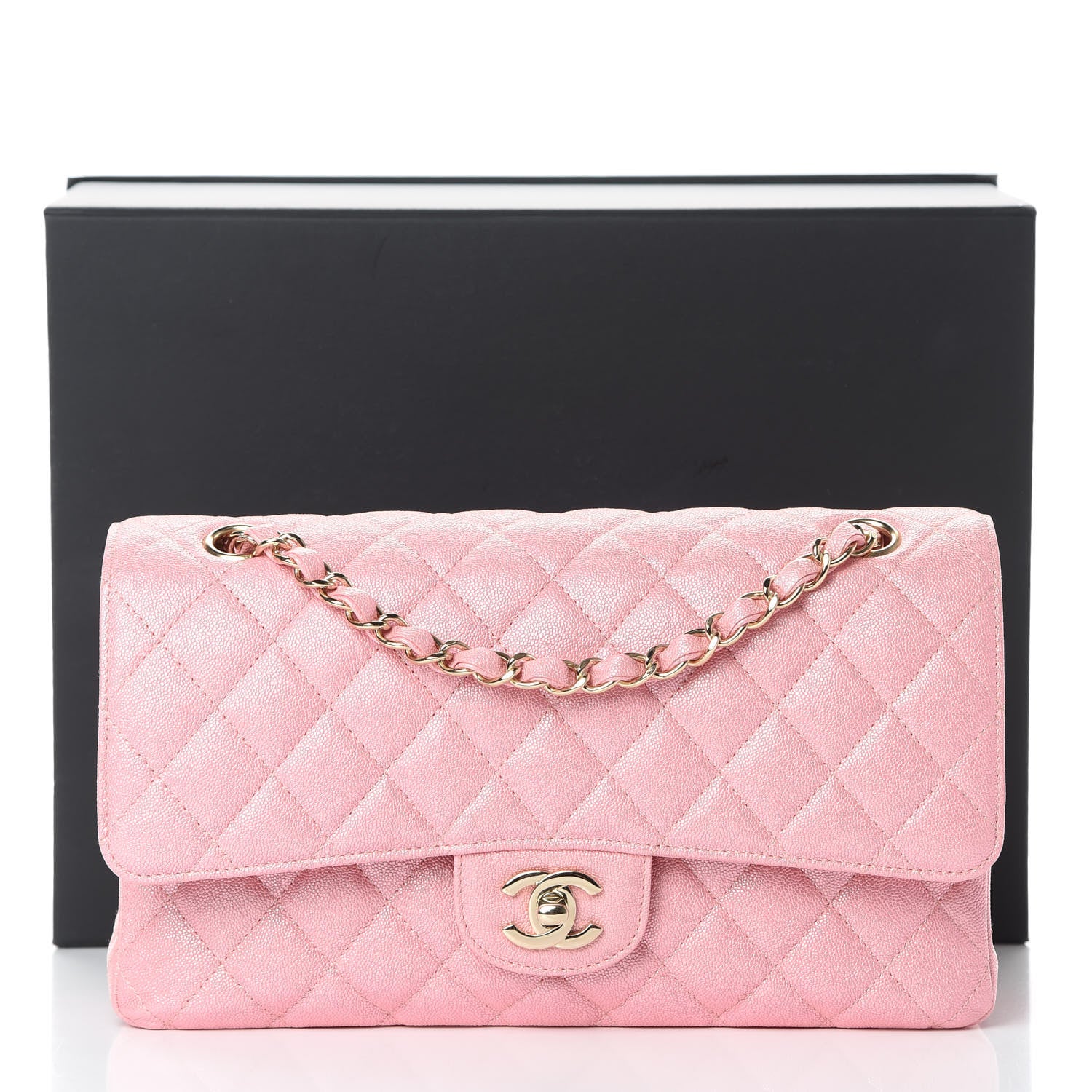 Chanel Iridescent Caviar Quilted Medium Double Flap Rose Pink 12 of 12