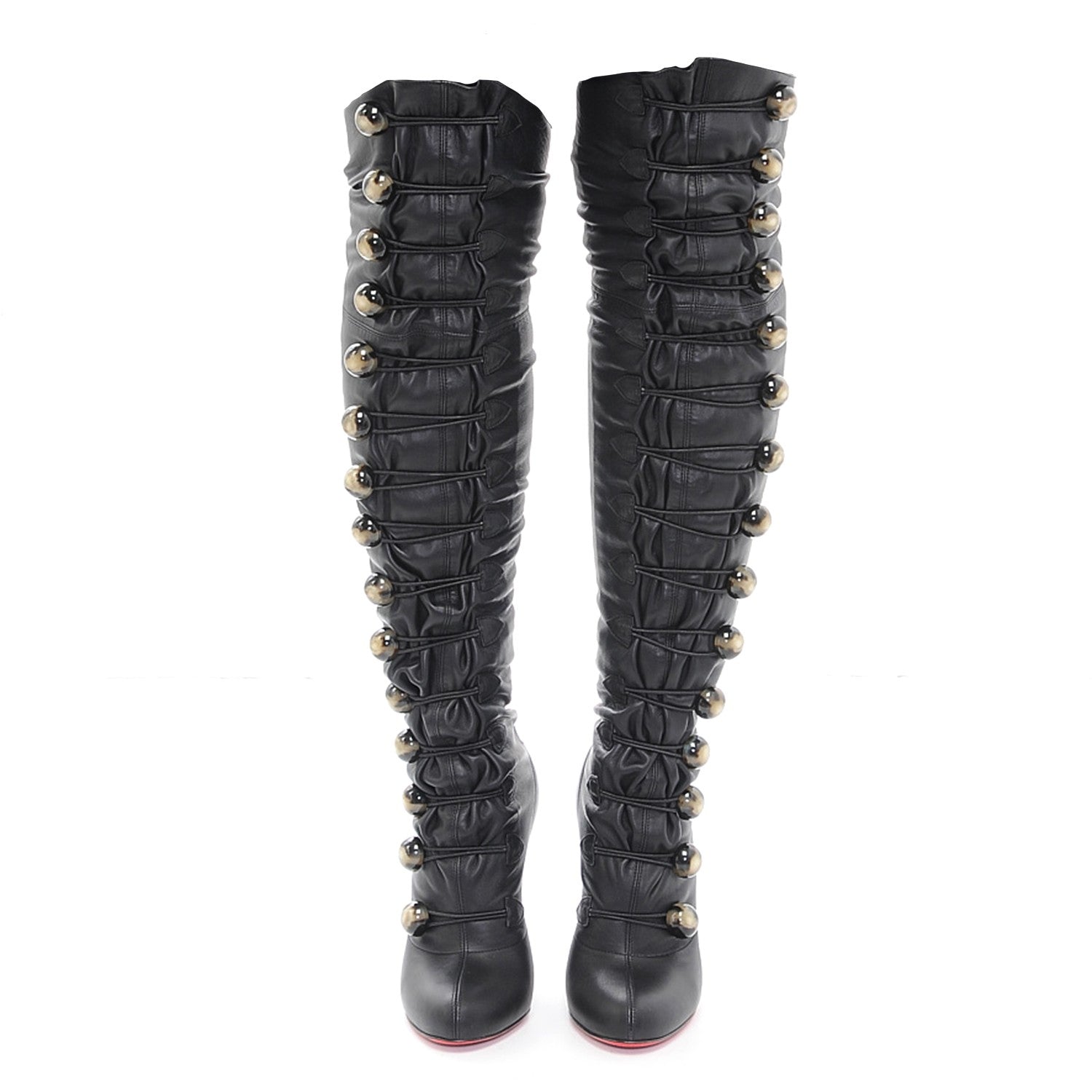 Christian Louboutin Washed Calfskin Fabiola 100 Over The Knee Boots 39 Black 2 of 7
