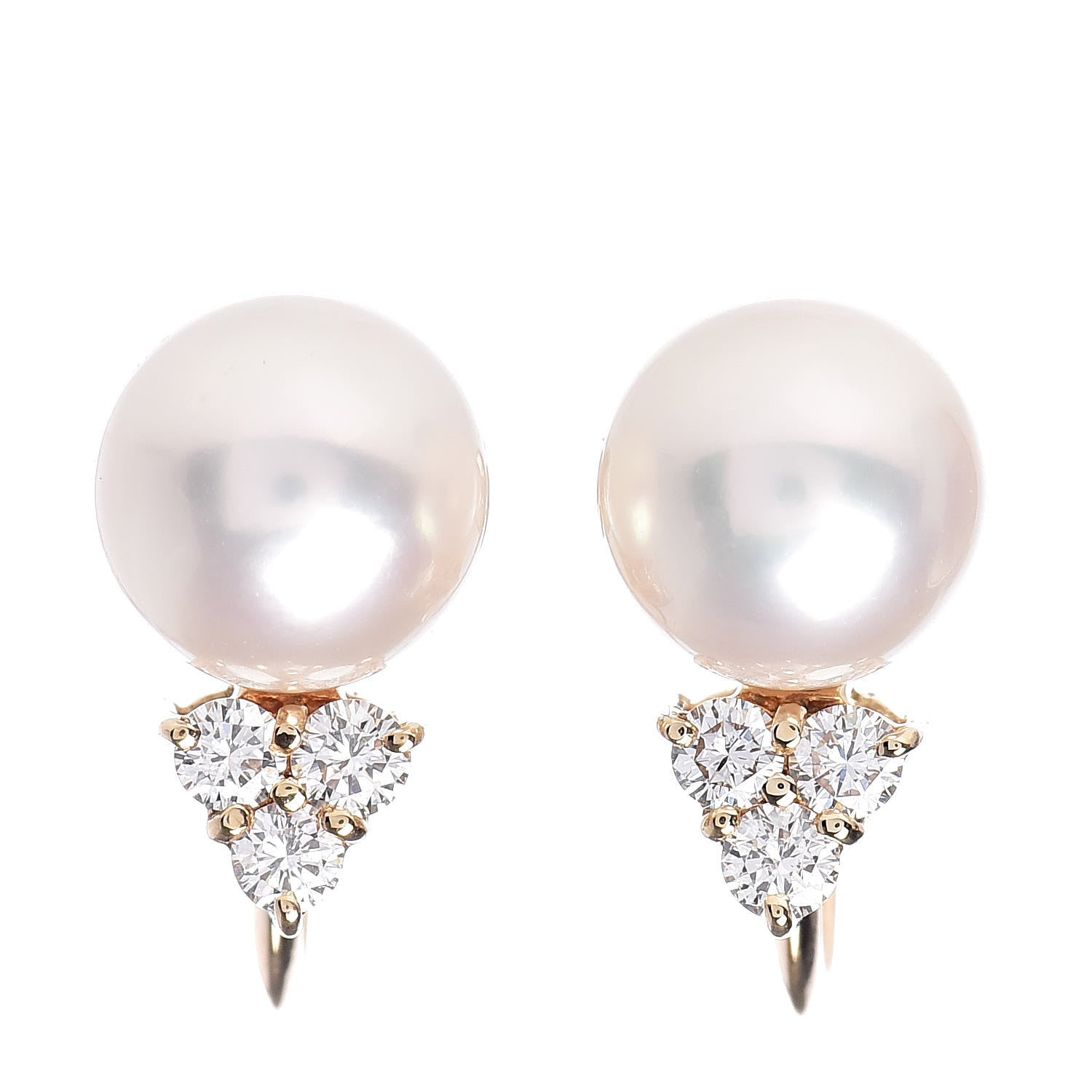 Mikimoto 18K Yellow Gold Diamond Akoya Pearl 8mm Screw Back Earrings 1 of 4