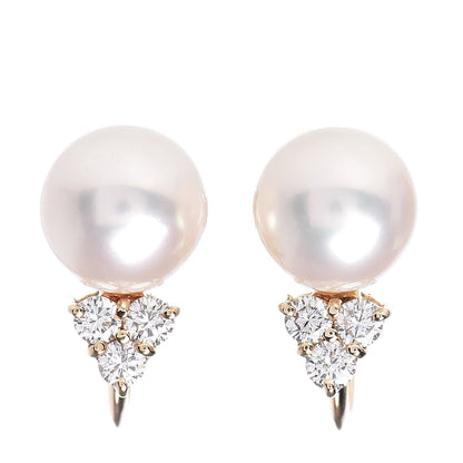 Mikimoto 18K Yellow Gold Diamond Akoya Pearl 8mm Screw Back Earrings 1 of 4