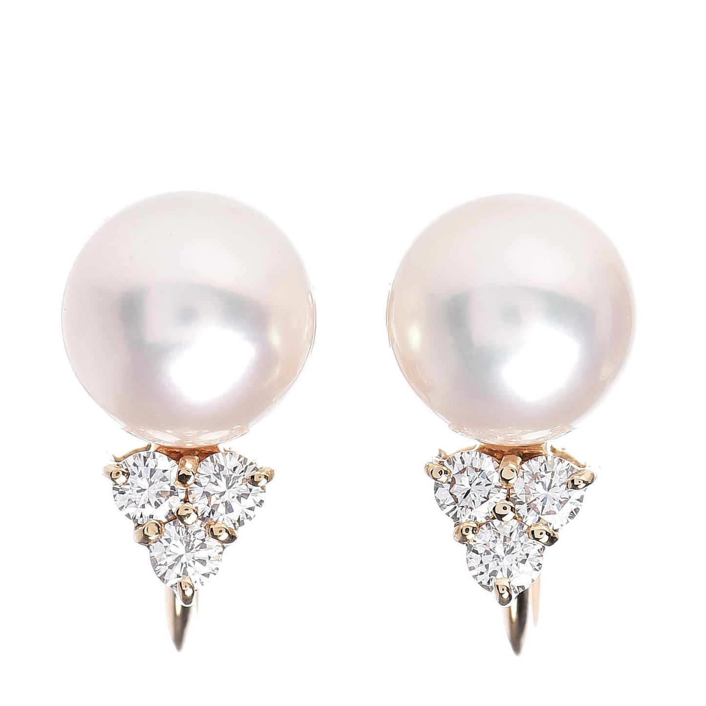 18K Yellow Gold Diamond Akoya Pearl 8mm Screw Back Earrings