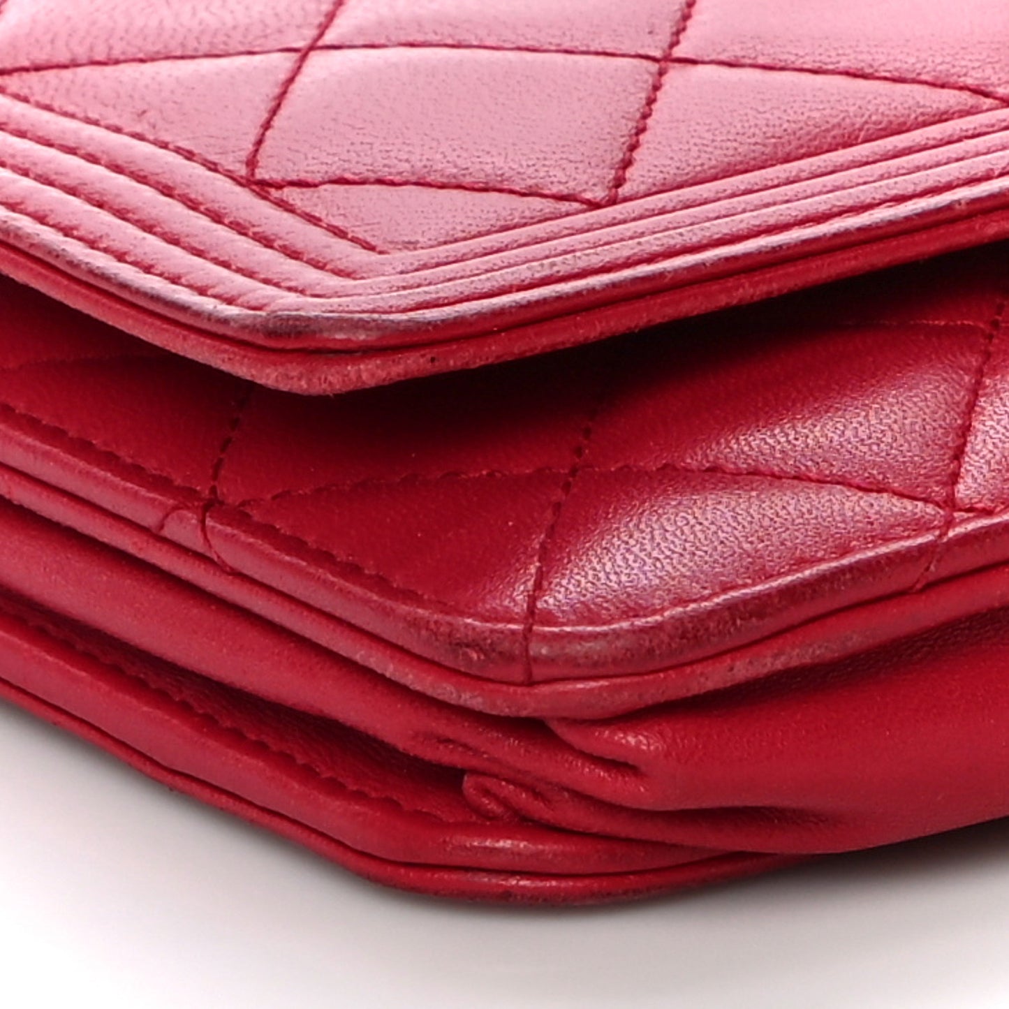 Lambskin Quilted Boy Wallet On Chain WOC Red