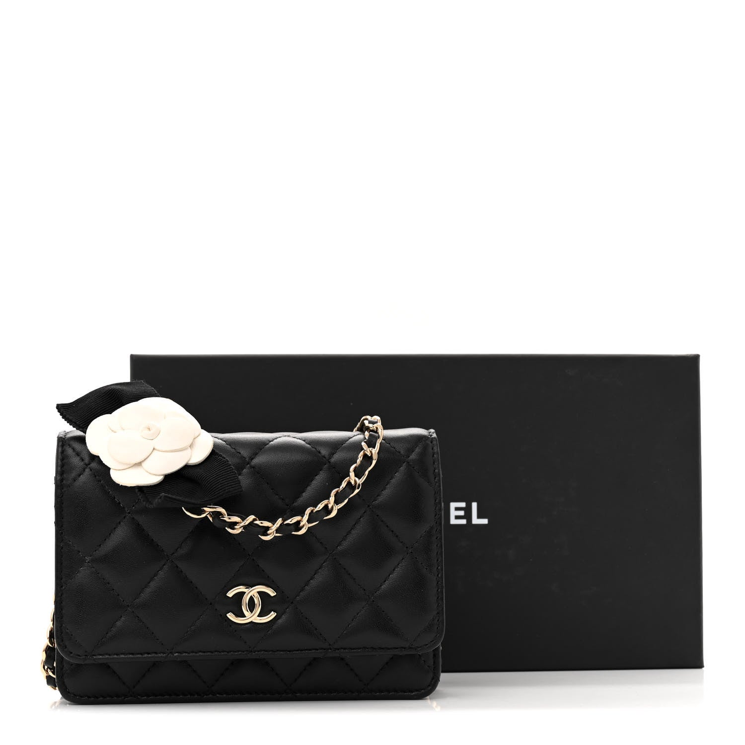 Chanel Lambskin Quilted Mini Camellia Bow Wallet On Chain WOC Black 12 of 12