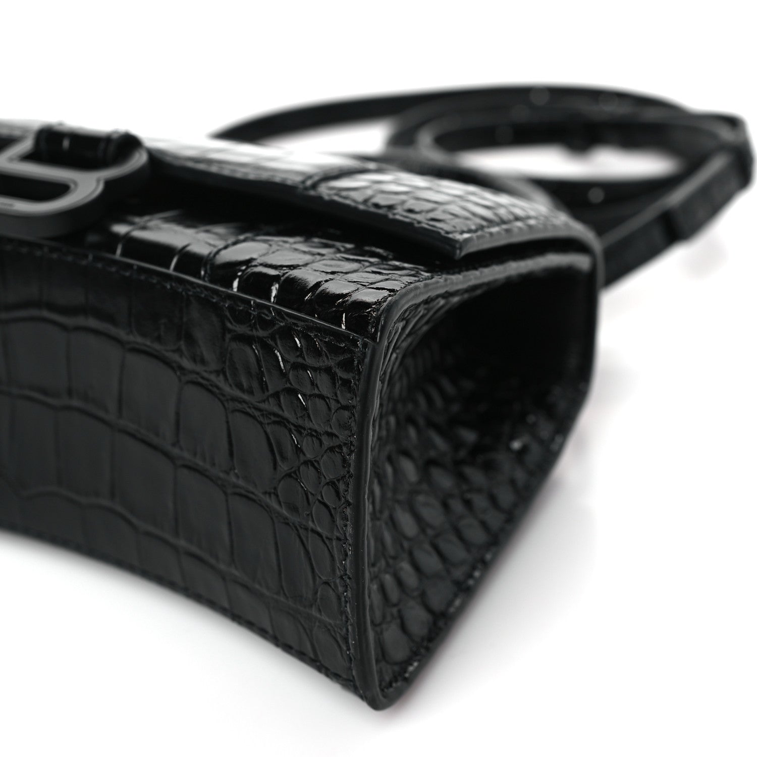 Balenciaga Shiny Calfskin Monochrome Crocodile Embossed Hourglass Top Handle Bag XS Black 8 of 8