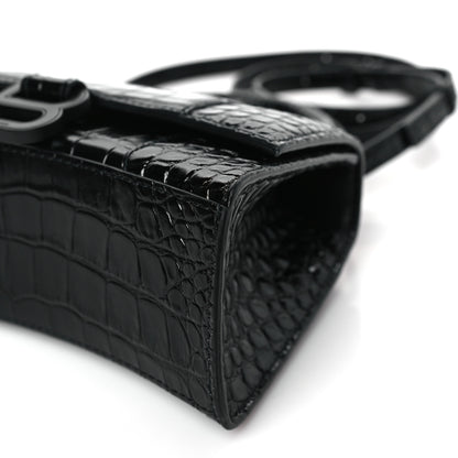 Balenciaga Shiny Calfskin Monochrome Crocodile Embossed Hourglass Top Handle Bag XS Black 8 of 8