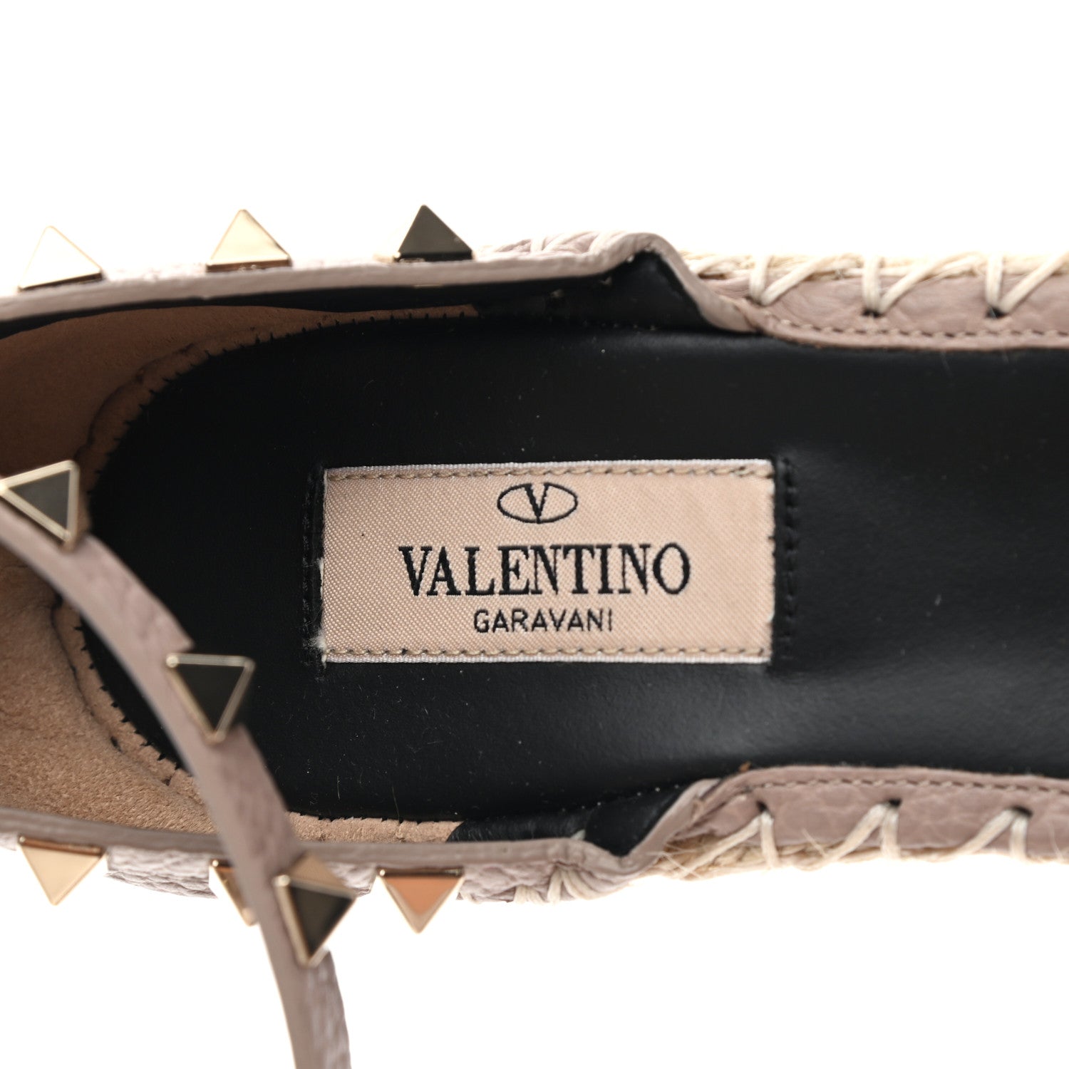 Valentino Garavani Grained Calfskin Rockstud Ankle Wrap Espadrille 15/85mm Wedges 39 Poudre Natural 7 of 8