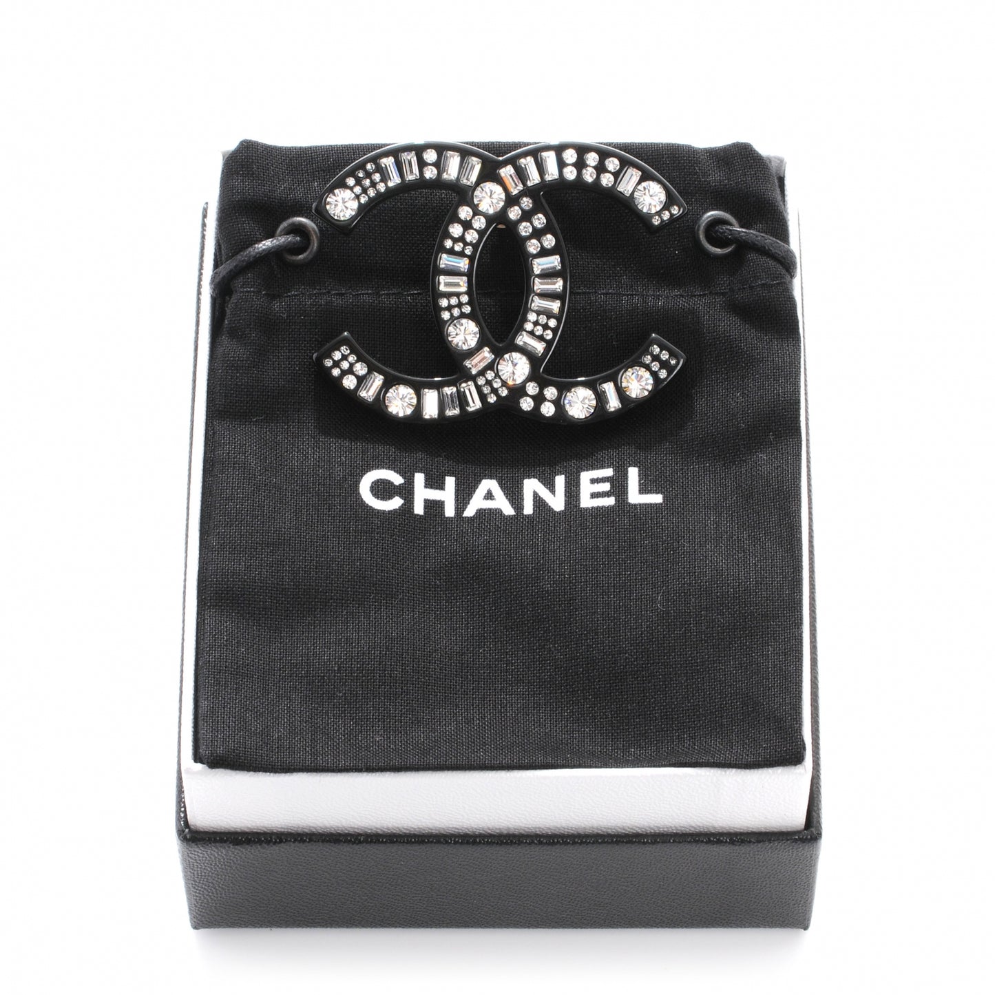 Resin Crystal Baguette Large CC Pin Brooch Black