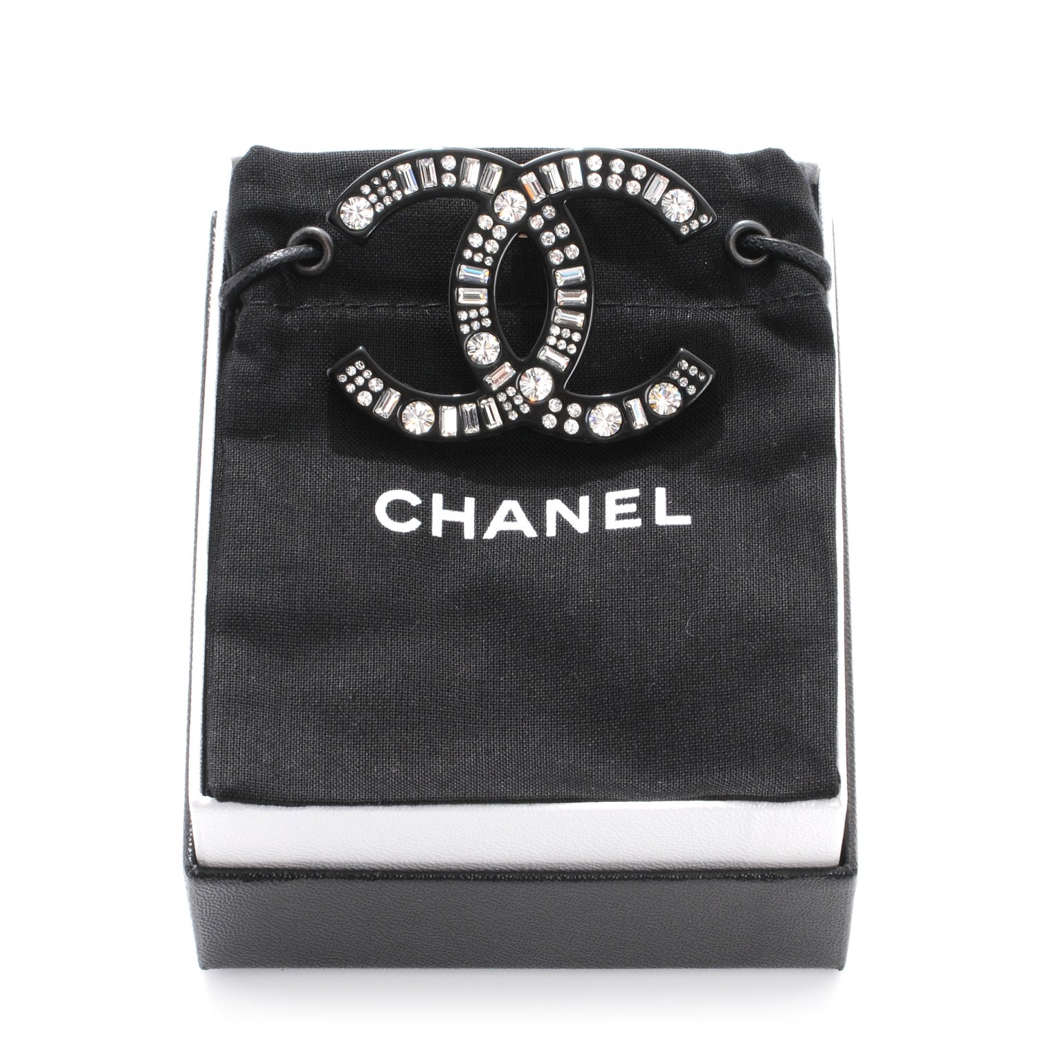 Chanel Resin Crystal Baguette Large CC Pin Brooch Black 2 of 6