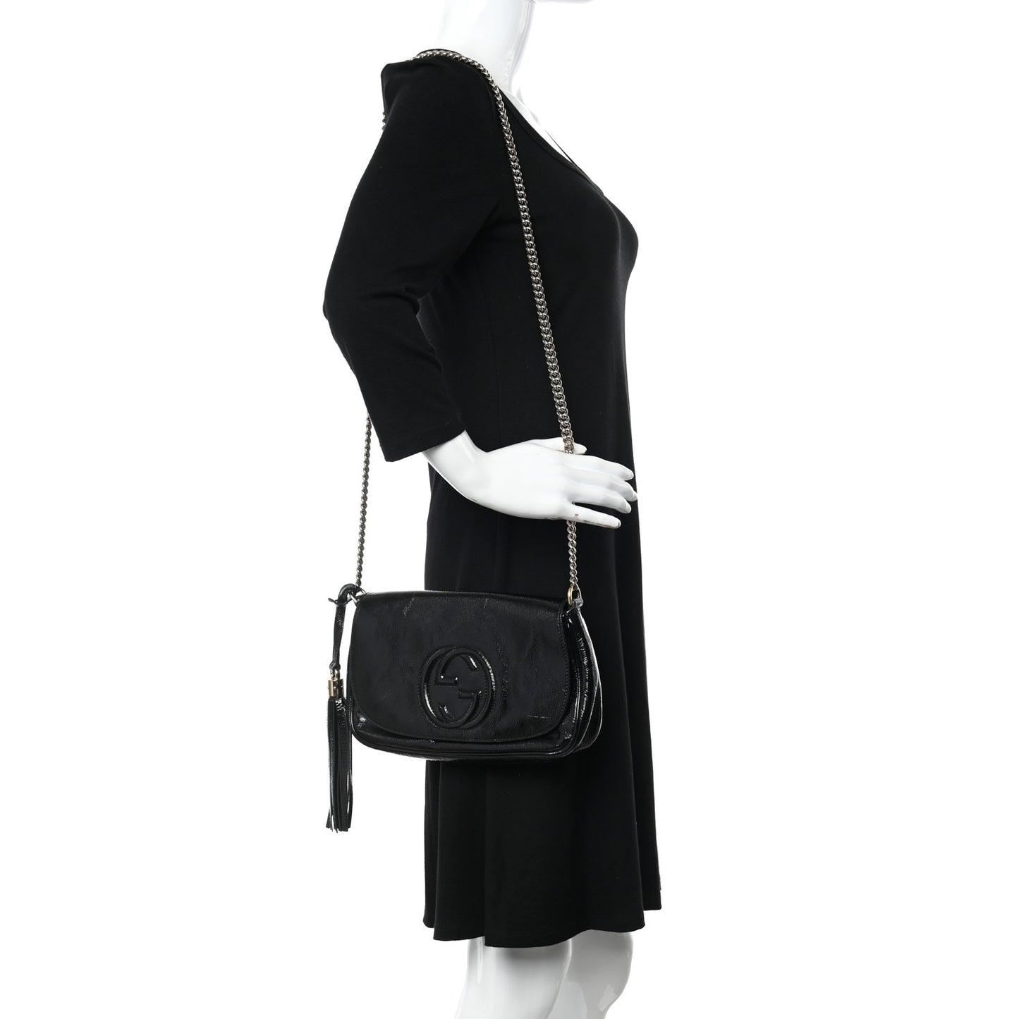 Patent Medium Soho Flap Crossbody Black