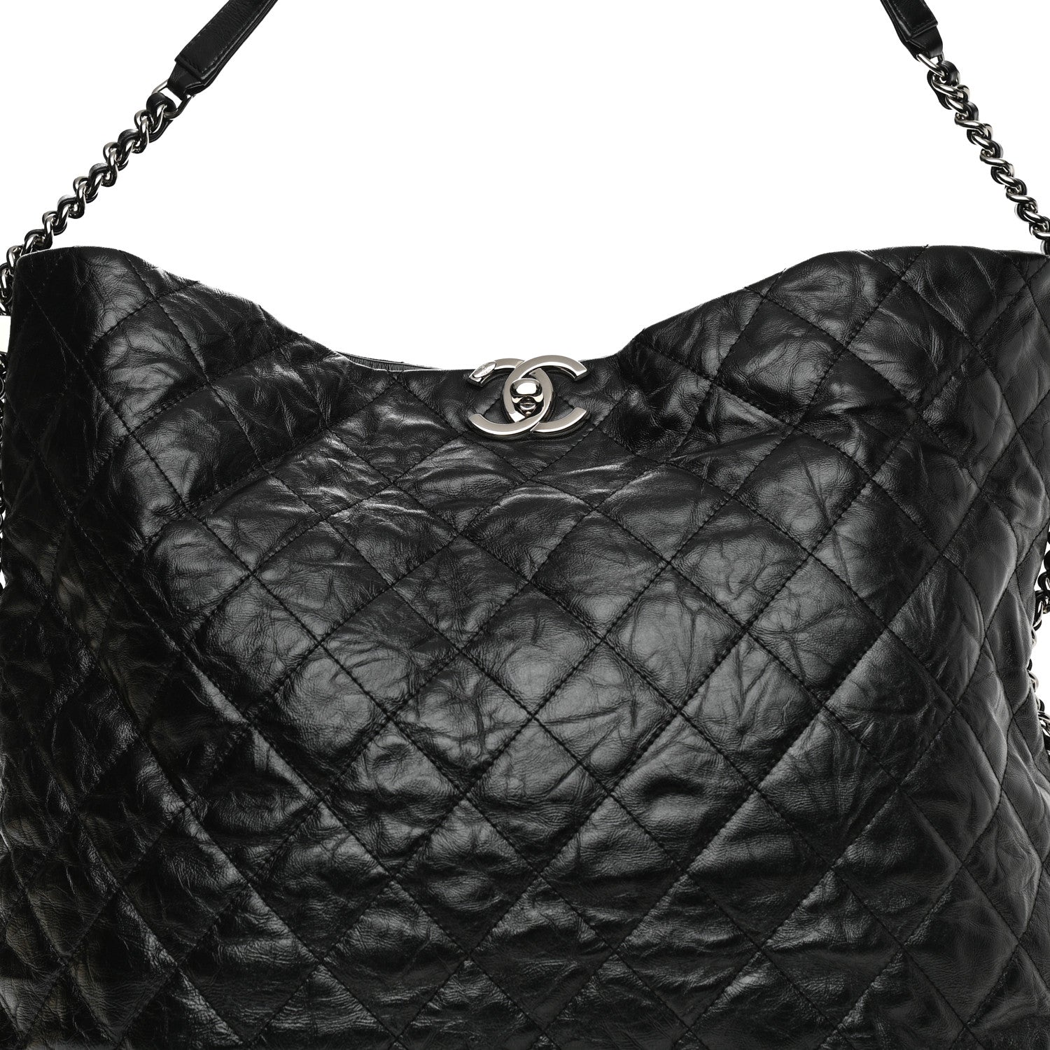 Chanel Metallic Crackled Calfskin Quilted Large Big Bang Hobo Black 7 of 9