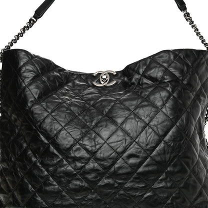 Chanel Metallic Crackled Calfskin Quilted Large Big Bang Hobo Black 7 of 9