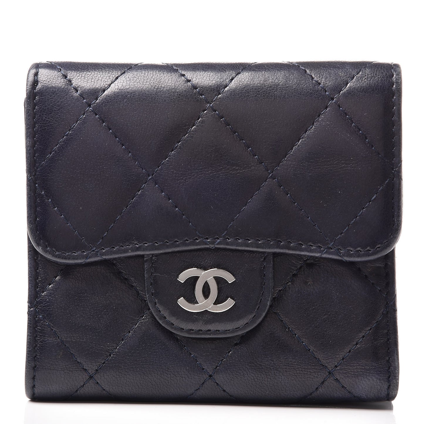 Lambskin Quilted Compact French Flap Wallet Navy