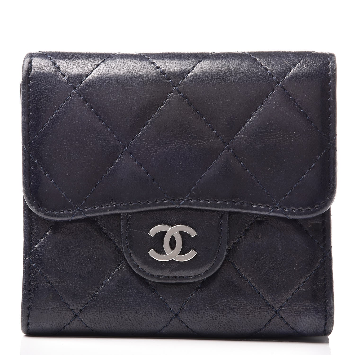 Chanel Lambskin Quilted Compact French Flap Wallet Navy 1 of 12