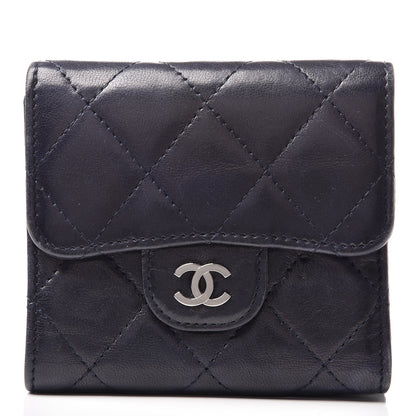 Chanel Lambskin Quilted Compact French Flap Wallet Navy 1 of 12