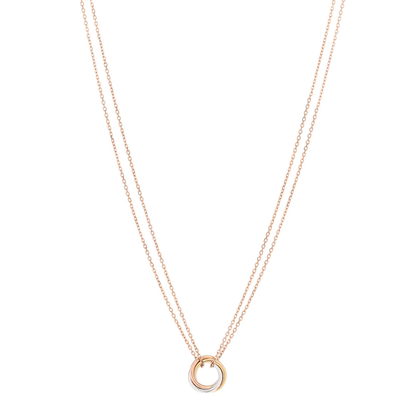18K Pink Yellow White Gold Trinity Double Chain Pendant Necklace