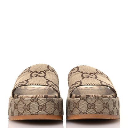 Gucci Monogram Maxi GG Angelina Platform 55mm Slide Sandals 40 Camel Ebony 2 of 13