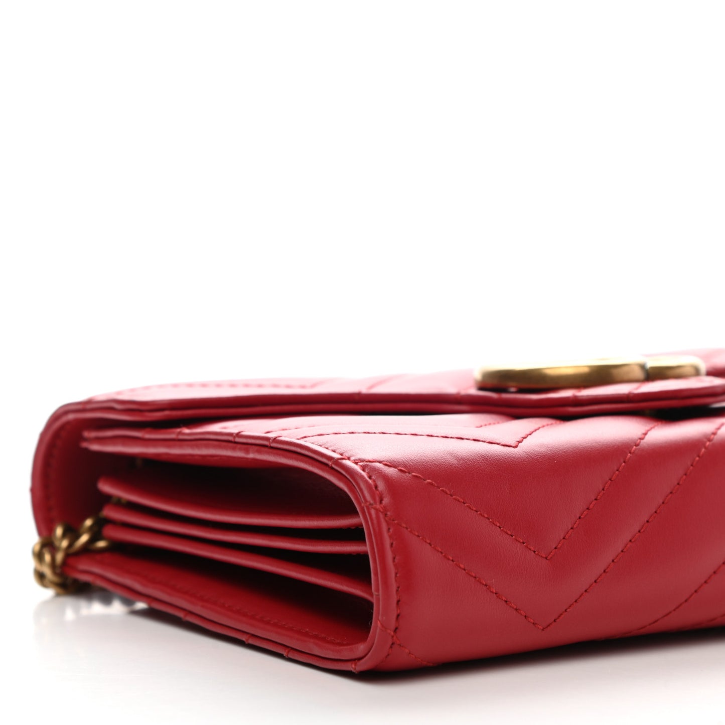 Calfskin Matelasse GG Marmont Chain Wallet Hibiscus Red