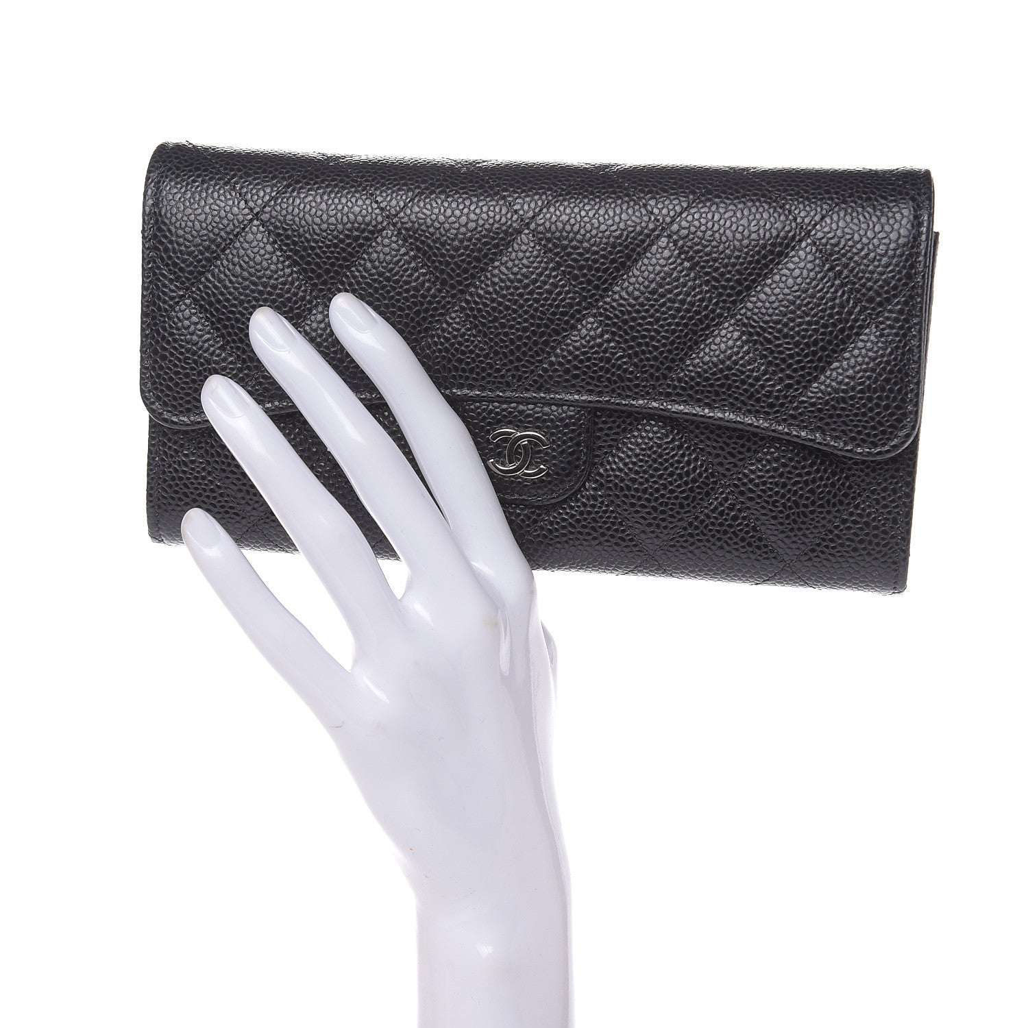 Chanel Caviar Quilted Large Gusset Flap Wallet Black 2 of 9