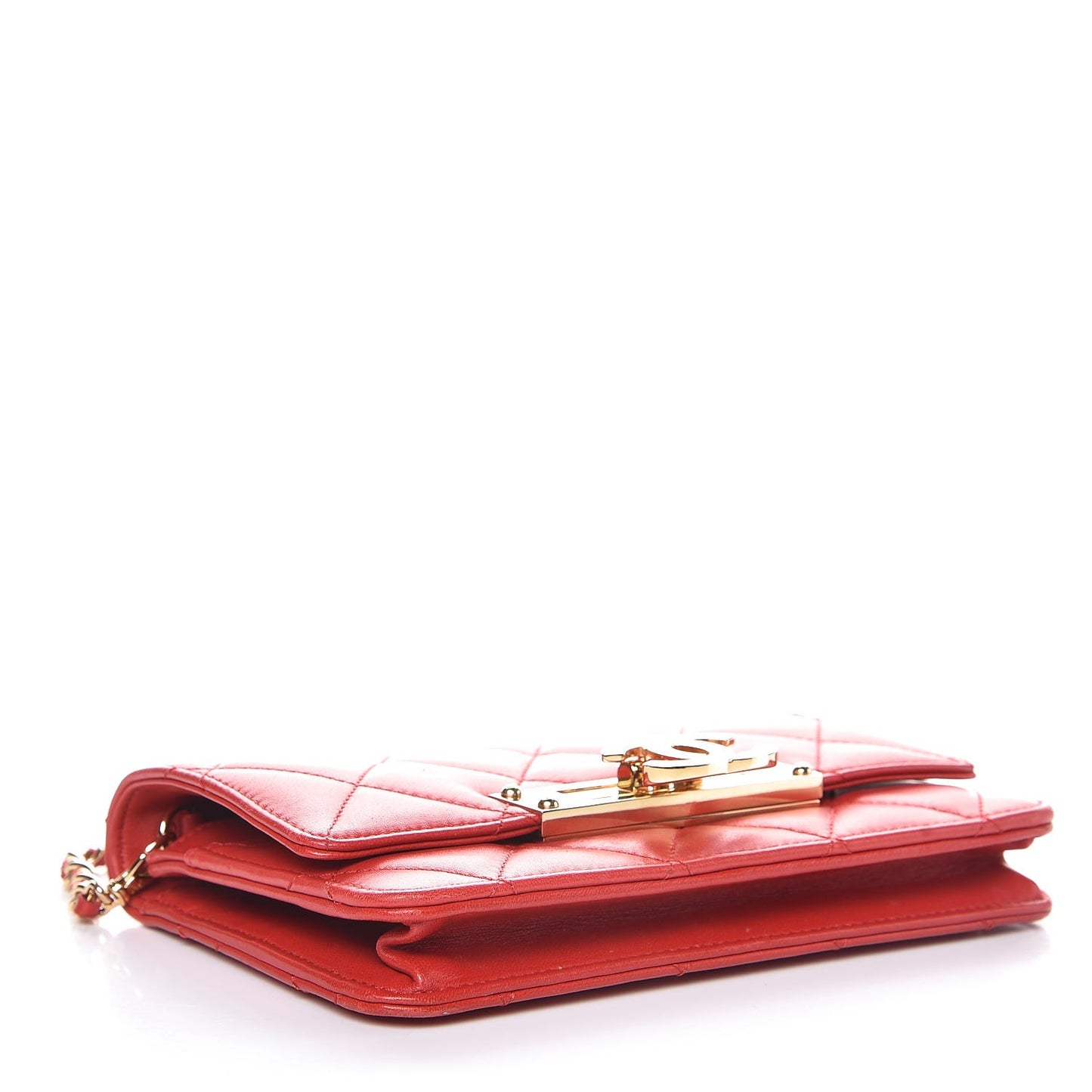 Lambskin Quilted Golden Class Wallet on Chain WOC Red