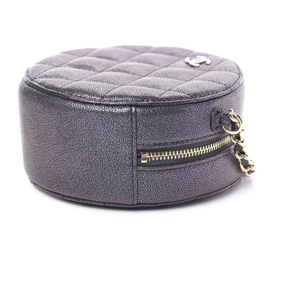 Chanel Iridescent Caviar Quilted Round Clutch With Chain Black 8 of 9